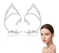 LQIOACU 1 Paar Elfen Ohren Elfen Kostüm Damen Elfenohren Erwachsene Earcuffs Silber