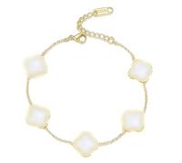 LQIOACU 1 Stück Armband Damen Vierblättriges Kleeblatt Armband Set Armband Edelstahl Verstellbare Glücksbringer, Armbänder Damen, Schmuck Geschenk für Frauen Mädche, Weiß