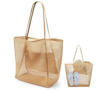 LQTSLFM Beach Tote Bags for Women,Faltbare Mesh Strandtasche XXL Familie, Netztasche Large Foldable Mesh Swimming Pool Travel Bags Sandproof Shopper für Frauen