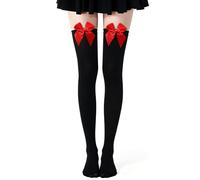 LQTSLFM Strümpfe mit Schleife, Overknees Strümpfe Damen, Halterlose Strümpfe, Stockings Sexy Damen, Thigh High Socks, Faschingskostüme Damens für Karneval, Valentinstag, Hochzeitsreise (schwarz)