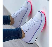 LQWE Platform Canvas Schuhe für Frauen 2022 Mode-Trainer, Fashion Womens Trainer Damen Turnschuhe,Atmungsaktive Damen Walking Wohnung Wohnung Sommer Strand (Size:36EU,Color:Weiß)