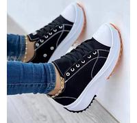 LQWE Platform Canvas Schuhe für Frauen 2022 Mode-Trainer, Fashion Womens Trainer Damen Turnschuhe,Atmungsaktive Damen Walking Wohnung Wohnung Sommer Strand (Size:39.5EU,Color:Schwarz)