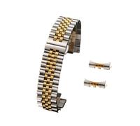 LQXHZ 16/18/20/22 mm, kompatibel mit Jubilee-Uhrenarmband aus massivem Edelstahl, kompatibel mit Rolex 12/13/14/17/19 mm, flaches, gebogenes Endarmband, Ersatz(Silver-Gold,17mm)