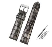 LQXHZ 18 mm 20 mm 22 mm blaues helles Lederarmband, kompatibel mit Krokodilmuster, Rindsleder, Herren-Uhrenarmband(Black grey-silver,18mm)