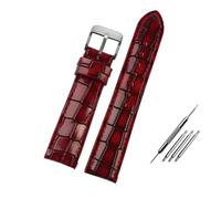 LQXHZ 18 mm 20 mm 22 mm blaues helles Lederarmband, kompatibel mit Krokodilmuster, Rindsleder, Herren-Uhrenarmband(Red-silver,20mm)