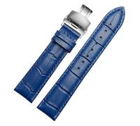 LQXHZ Armband Aus Rindsleder, 12 Mm, 14 Mm, 15 Mm, 16 Mm, 18 Mm, Schmetterlingsschnalle, Uhrengürtel, Damenarmband(Blue silver Folding,15mm)