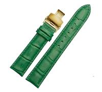 LQXHZ Armband Aus Rindsleder, 12 Mm, 14 Mm, 15 Mm, 16 Mm, 18 Mm, Schmetterlingsschnalle, Uhrengürtel, Damenarmband(Green golden Folding,15mm)