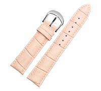 LQXHZ Armband Aus Rindsleder, 12 Mm, 14 Mm, 15 Mm, 16 Mm, 18 Mm, Schmetterlingsschnalle, Uhrengürtel, Damenarmband(Pink silver pin,18mm)