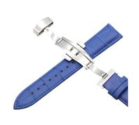 LQXHZ Echtes Leder Uhrenarmbänder 18mm20mm22mm24mm Schmetterling Schnalle Stahl Band Armband(Blue,20mm)