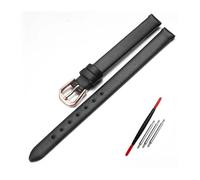 LQXHZ Echtes Leder Uhrenarmband Damenmode Armband Armbanduhren Miniband 6mm 8mm 10mm 12mm Rot Weiß Farbe Kleiner Riemen(Black rose buckle,6mm)