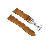 LQXHZ Kalbsleder-Armband Business-Uhrenarmband 14/16/18/20 mm 22 mm Schmetterlingsschnalle Nähte Riemen(Yellow Brown,24mm)