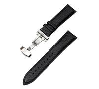 LQXHZ Kalbsleder-Uhrenarmbänder, Litschi-Maserung, Uhrenzubehör, 18/20/22/24 mm, echtes Lederarmband mit Schmetterlingsschnalle(Black,18mm)