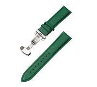 LQXHZ Kalbsleder-Uhrenarmbänder, Litschi-Maserung, Uhrenzubehör, 18/20/22/24 mm, echtes Lederarmband mit Schmetterlingsschnalle(Green,18mm)