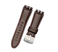 LQXHZ Kompatibel Mit Swatch-Armband 23 Mm, Neue, Hochwertige Herren-Armbänder Aus Weichem, Wasserdichtem Echtleder, Schwarz-braunes Rindslederarmband(B Dark brown,23mm silver clasp)