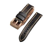 LQXHZ Lederarmband, Schnalle, handgefertigt, 20, 22, 24, 26 mm, kompatibel mit PAM111 441, dickes Leder, Bronze-Schnalle, Blau / Braun / Schwarz, 24 mm, Achat