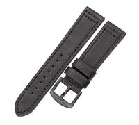 LQXHZ Rindsleder Armband Schwarz Blau Grau Braun Echtes Leder Uhrenarmband Bnad For Frauen Männer Armband(Black black buckle,24mm)