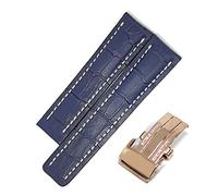 LQXHZ Uhrenarmband Kompatibel Mit Breitling Echtleder Herren Uhrenarmband Uhrenarmband(Blue-Rose Buckle2,22mm With LOGO)