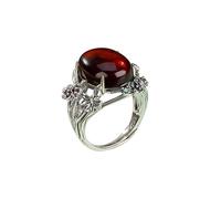LRFNKCT Ringe, Vintage-Ringe, S925 Silber mit natürlichem rotem Bernstein, Schmetterlings-Blumenring, Ring for Frauen, Yoga, echte Jade