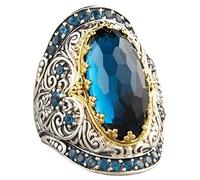 LRGKMCWTOB 18 Karat vergoldete Smaragdschliff, 4 Karat blauer Zirkonia, Verlobungsring, Hochzeitstag, natürlicher Edelstein, Sterlingsilber, gelber Topas, 925er-Sterlingsilber, Size 9