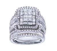 LRGKMCWTOB 2-teiliges Ehering für Damen, 1 Karat, Prinzessschliff, Zirkonia, Verlobungsversprechen, Brautschmuck, Silberband, modisch, niedlich, weißvergoldet, Ring-Set, Geschenk, Schmuck, US 7