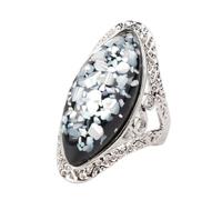 LRGKMCWTOB 925 Sterling Silber Retro Muschelring Silber Geschnitzter Ring Teardrop Schwarzer Achat Ring Schwarzer Onyx Stein Ring 925 Sterling Silber Statement Ring Handgemachte Paare Ringe (Größe 7)