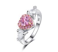 LRGKMCWTOB 925 Sterling Silber Rosa Herz Hochzeit Solitärring Schliff 3 Karat Rosa Edelstein Ring Drei Steine Glänzende Herzringe Zirkonia Heiligenschein Ring Versprechen Liebe Ringe