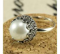 LRGKMCWTOB 925er Sterlingsilber, weiße Süßwasserperle, Solitärring, Perlenring, Zirkonia, Damenringe, Perlenring, Perlenstein, Edelstein, Statementring, Geschenk, Schmuck (Größe 6)