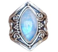 LRGKMCWTOB Antiker Boho-Stil, 925er Silber, natürlicher Mondstein, Damen-Schmuck, eleganter Edelstein, Ehering, Größe 6-11 (US 9)