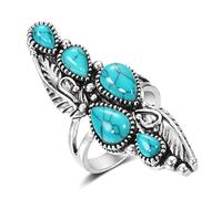 LRGKMCWTOB Blauer Türkisring, Vintage-Stil, tropfenförmiger Steinring, versilbert, modisch, natürlicher Arizona-Türkis-Ring, 925er-Sterlingsilber, handgefertigter Boho-Türkis-Schmuck für Damen (Größe