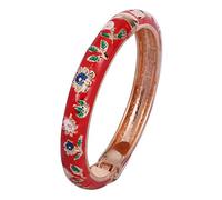 LRGKMCWTOB Damen-Armband im chinesischen Stil, Vintage-Mode-Armband, goldfarbene Legierung, Scharnierblume, emaillierter Cloisonne-Schmuck, Kristall-Zirkonia