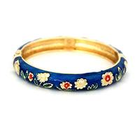 LRGKMCWTOB Damen-Armband im chinesischen Stil, Vintage-Mode-Armband, vergoldete Legierung, Scharnierblume, emaillierter Cloisonne-Schmuck (Marineblau Nr. 3)