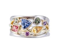 LRGKMCWTOB Damen-Ring aus 925er-Sterlingsilber, glänzend, voller Diamant, geometrische Linie, mehrreihig, Regenbogen-Edelsteinring, Wellenform, Ewigkeitsring, Verlobung, Hochzeit, Versprechen