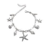 LRGKMCWTOB Fußkettchen, versilbert, wasserdicht, Seestern, Schildkröte, Kuba, Gliederkette, Schmuck für Damen, Strand, Sommer, verstellbare Knöchelarmbänder, 8 inch, Kein Edelstein