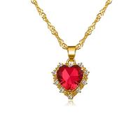 LRGKMCWTOB Halskette mit Volldiamant-Zirkonia, Halskette für Damen, massive Goldkette und Anhänger, Halskette für sie, Jahrestag, Schmuck, Geschenk für Ehefrau, Geschenke für Mutter (rot)