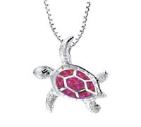 LRGKMCWTOB Kleine Schildkröten-Anhänger, Statement-Halskette, Gesundheit und Langlebigkeit, 925er Sterlingsilber, künstlicher Opal, Meeresschildkröte, Anhänger, Halskette, Geburtsstein, Schmuck