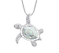 LRGKMCWTOB Kleine Schildkröten-Anhänger, Statement-Halskette, Gesundheit und Langlebigkeit, 925er Sterlingsilber, künstlicher Opal, Meeresschildkröte, Anhänger, Halskette, Geburtsstein, Schmuck