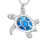 LRGKMCWTOB Kleine Schildkröten-Anhänger, Statement-Halskette, Gesundheit und Langlebigkeit, 925er Sterlingsilber, künstlicher Opal, Meeresschildkröte, Anhänger, Halskette, Geburtsstein, Schmuck