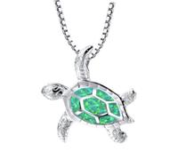 LRGKMCWTOB Kleine Schildkröten-Anhänger, Statement-Halskette, Gesundheit und Langlebigkeit, 925er Sterlingsilber, künstlicher Opal, Meeresschildkröte, Anhänger, Halskette, Geburtsstein, Schmuck