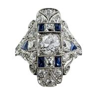 LRGKMCWTOB Modischer Vintage-Ring, Emaille, übertriebener Ring, 925er-Sterlingsilber, leichter Luxus-Topas, Saphir-Ringe, Opal-Schmuck, Hot Vintage, Art-Deco, blauer weißer Saphir, silbergefüllter