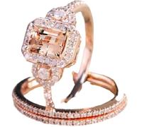 LRGKMCWTOB Modisches, elegantes Damen-Schmuck-Set, 18 Karat Rotgold, gefüllt, Morganit, Verlobungsring, Brautschmuck, Größe 6-10, US 9, Roségold, Morganit