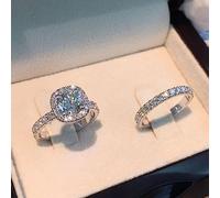 LRGKMCWTOB Modisches Paar Ringe Kissenschliff, Karat Zirkonia, 925er Sterlingsilber, Verlobungsring, Verlobungsring, Jahrestag (Größe 6)