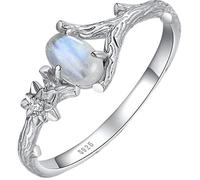 LRGKMCWTOB Mondstein Ring Sterling Silber Mondstein Blume Ring Minimalistisch Statement Band Fingerring zierlich trendy für Frauen 925 Silber Oval Mondstein Ring für Frauen, Size 6, Stein, Zirkonia