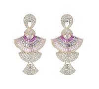 LRGKMCWTOB Ohrringe aus 925er Silber, Gelbgold, Zirkonia, stereoskopischer Palast, gewellter Rock, Ohrringe, Trend-Ohrringe, Tropfenohrringe, Ohr-Creolen-Set, feiner Schmuck für Frauen, Geschenke für