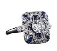 LRGKMCWTOB Ring aus 925er-Sterlingsilber, natürlicher glänzender blauer Saphir, weißer Topas, Damenring, Zirkonia, luxuriöser Ewigkeitsring, Verlobungsring, Hochzeitsring für Damen, Größe 9