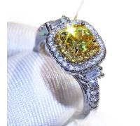 LRGKMCWTOB Ring aus 925er Sterlingsilber, voller Diamant, glänzender Citrin, quadratischer Schliff, 6 Karat, kanariengelb, Halo, quadratisch, Kissenschliff, Zirkonia, Statement, Ewigkeit, Verlobung