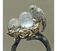 LRGKMCWTOB Ring mit natürlichem Edelstein, Mondscheinstein, Schwalbe, Nest, Sterlingsilber, für Damen, minimalistischer Statement-Ring, zierliches 925er-Sterlingsilber, 3 Steine, Ringschmuck (Größe 6)