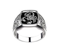 LRGKMCWTOB Skorpion-Cameo-Obsidian-Ring für Herren, natürlicher Obsidian-Stein, massives 925er-Sterlingsilber, Skorpion-Design, Ring für Herren, Skorpion, Gothic, Biker, Retro, handgefertigt