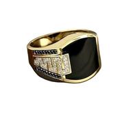LRGKMCWTOB Unisex-Ring, quadratisch, Diamantschliff, schwarzer Onyx-Achat, antiker versilberter Vintage-Ring, Zirkonia, Volldiamantring, Gold- und Silberring, Size 6, Gold, Silber