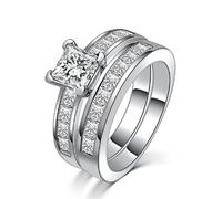 LRGKMCWTOB Verlobungsringe / Eheringe aus 925er-Sterlingsilber, 3 Karat, Prinzessin, klarer Zirkonia, Geschenkring für Damen, Größe 9, Zirkonia, 925er-Sterlingsilber, vergoldet, weiß, Zirkonia