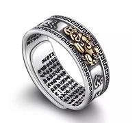 LRGKMCWTOB Vintage Pixiu Ring Silber Brave Troops Mantra Schützen Reichtum Glück Verstellbarer Ring für Frauen Männer Mantra Schutz Reichtum Ring Pixiu Ringe Anziehen Reichtum Geld, Auspicious Clouds